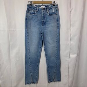 Good American Light Wash Good Boy High Rise Slit Hem Jeans. Size 8/29.